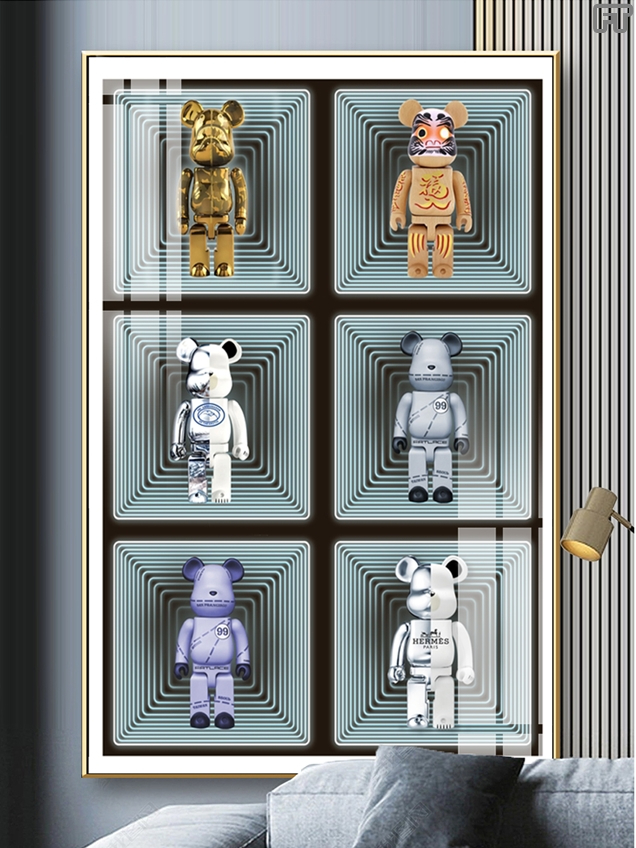 Tranh Treo Tường Gấu Kaws Bearbrick Toy Tráng Gương 