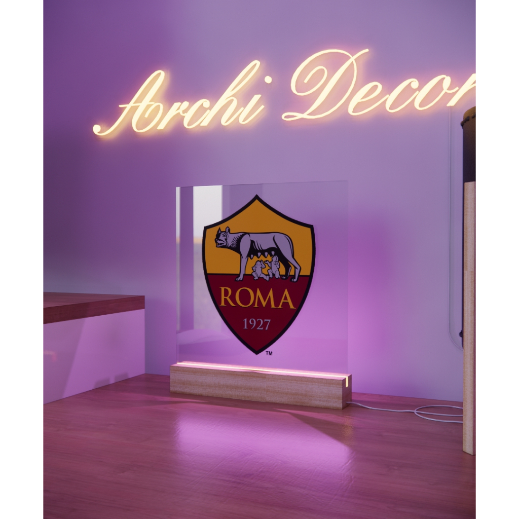 Đèn Mica Led In Logo AS Roma. Kích Thước 20*20 8 Màu, 6 Chế Độ Nháy, Điều Chỉnh Sáng Tối Tùy Thích