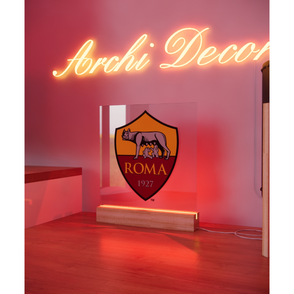 Đèn Mica Led In Logo AS Roma. Kích Thước 20*20 8 Màu, 6 Chế Độ Nháy, Điều Chỉnh Sáng Tối Tùy Thích