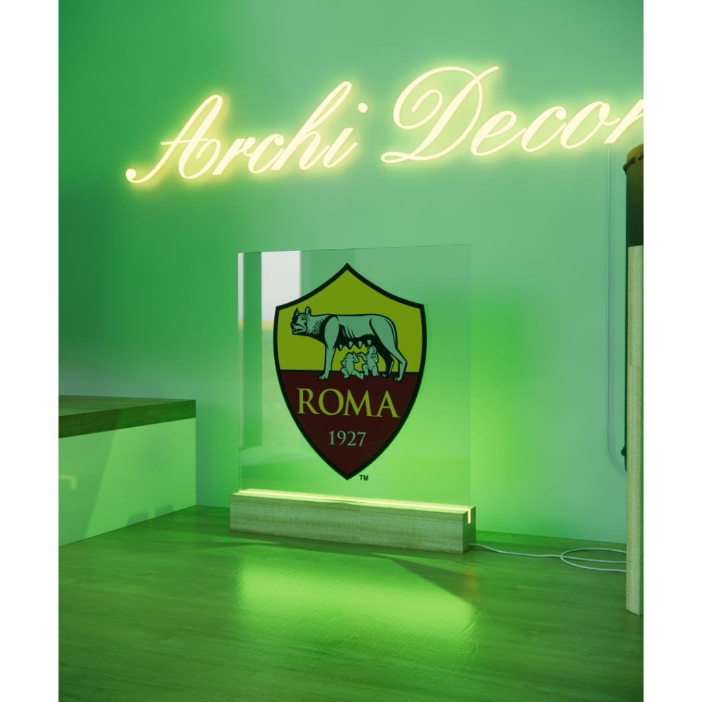 Đèn Mica Led In Logo AS Roma. Kích Thước 20*20 8 Màu, 6 Chế Độ Nháy, Điều Chỉnh Sáng Tối Tùy Thích