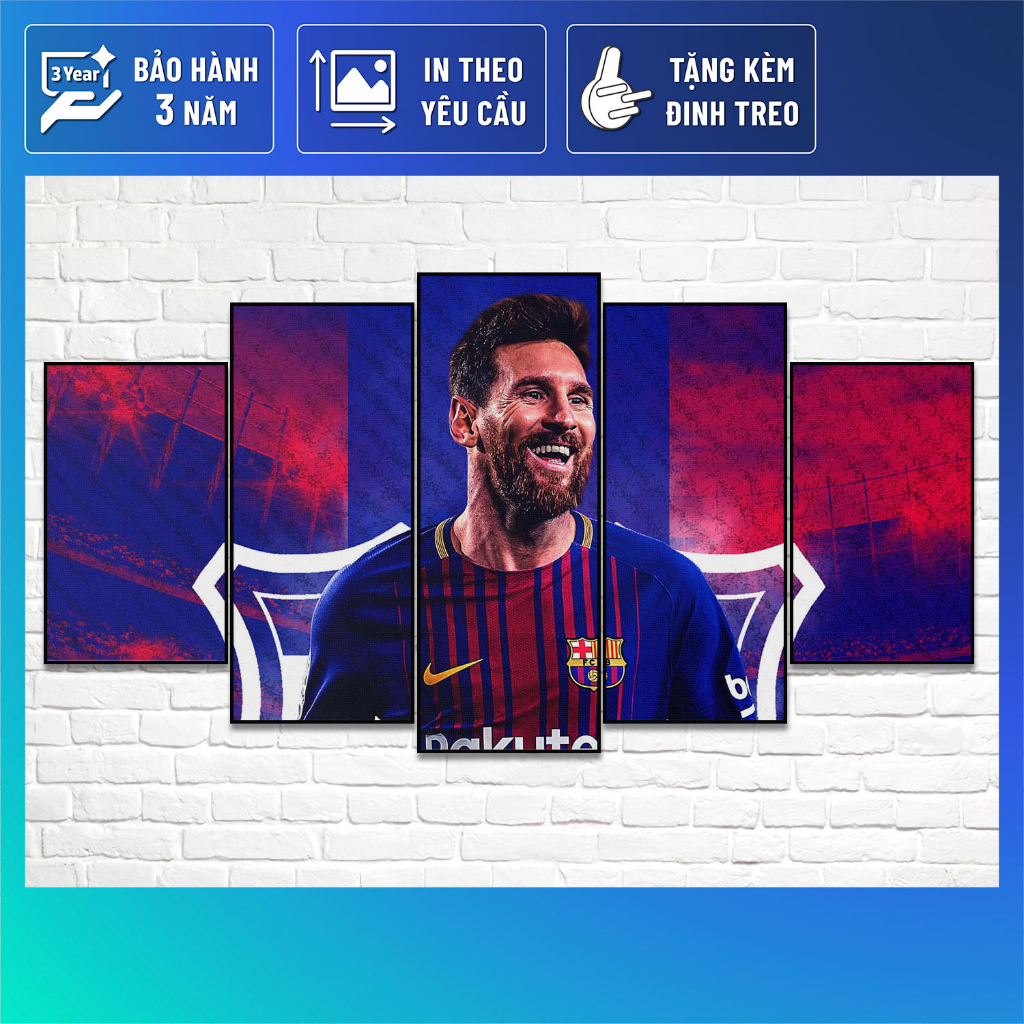 Bộ 5 Tranh treo tường cầu thủ bóng đá MESSI kèm khung composite VIRTY ...