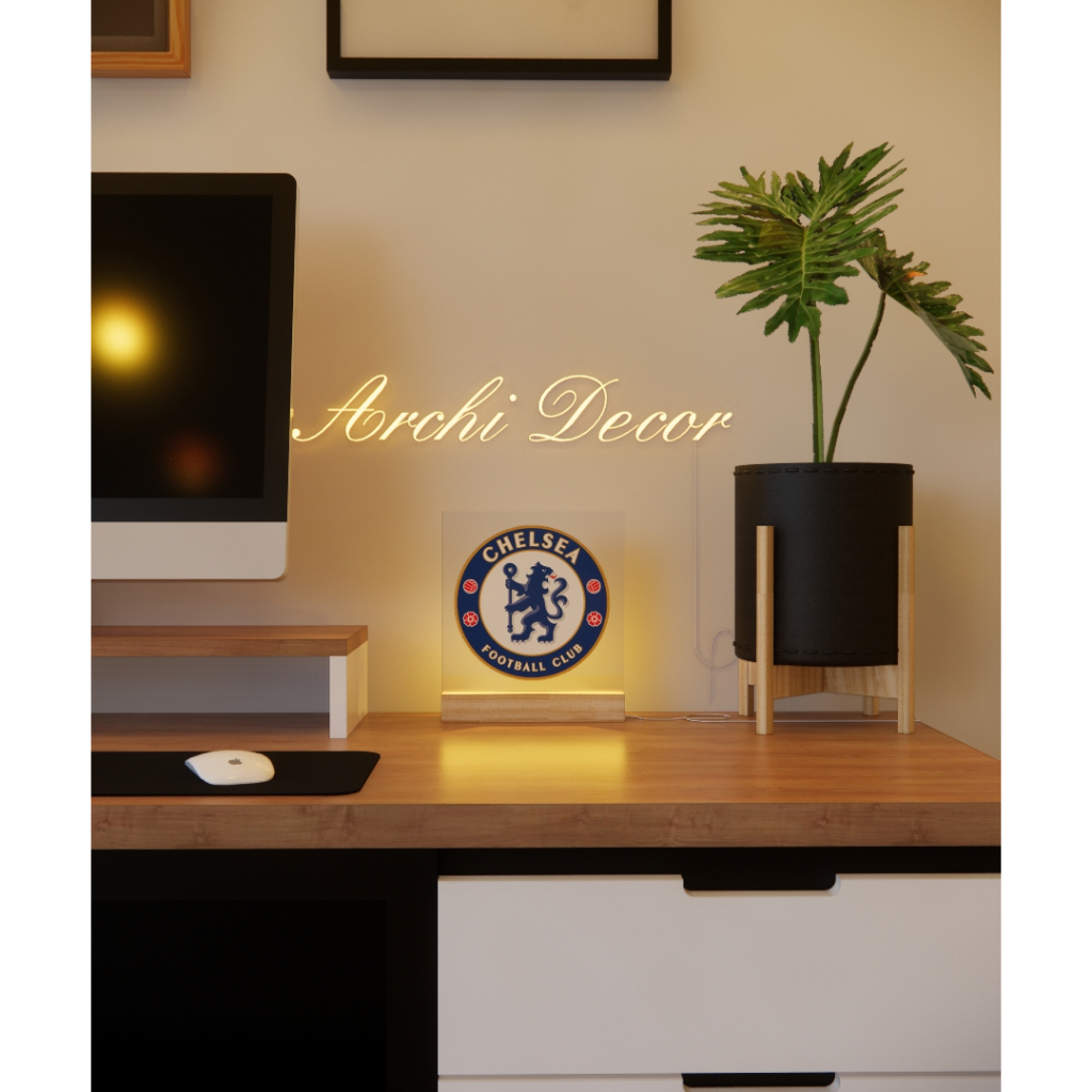 Đèn Mica Led In Logo Chelsea. Kích Thước 20*20 8 Màu, 6 Chế Độ Nháy, Điều Chỉnh Sáng Tối Tùy Thích