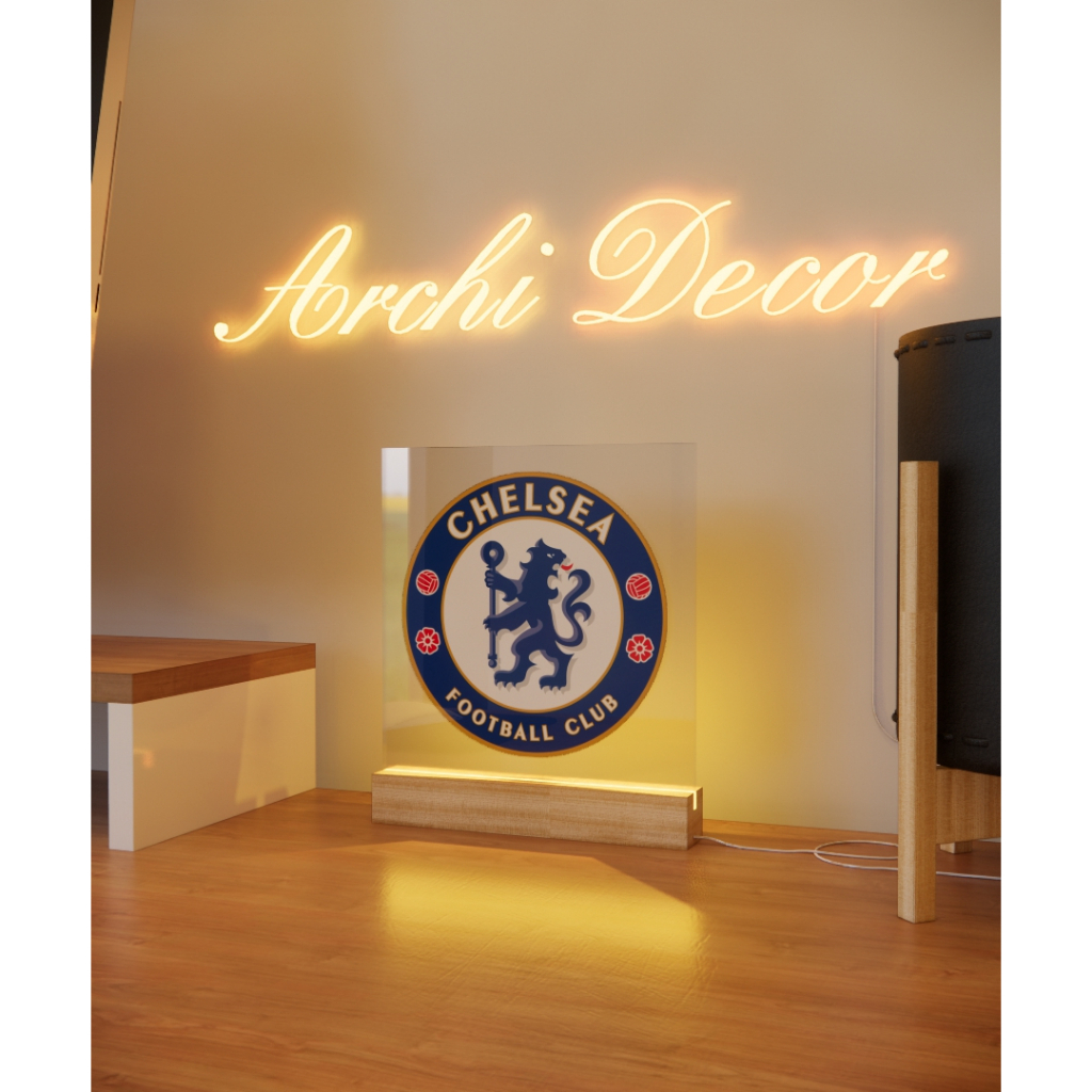 Đèn Mica Led In Logo Chelsea. Kích Thước 20*20 8 Màu, 6 Chế Độ Nháy, Điều Chỉnh Sáng Tối Tùy Thích