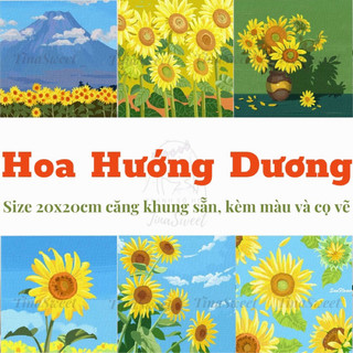Tranh tô màu theo số Hoa Hướng Dương - Size 20x20cm căng khung sẵn kèm màu và cọ vẽ