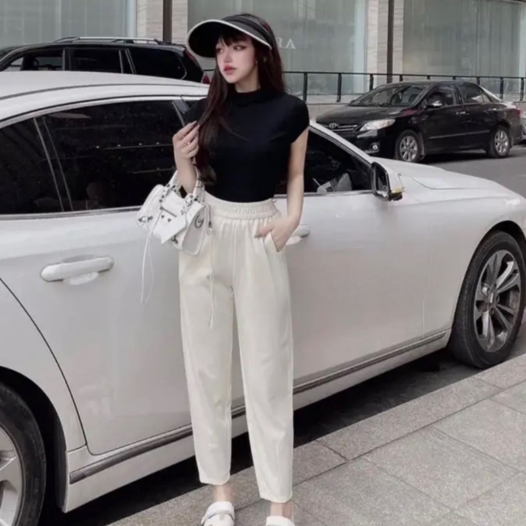 Quần Baggy Nữ Cạp Cao Ulzzang Hàn Quốc ESHOP Bigsize Thun Gân Lưng Cao Phong Cách Dễ Thương Q38