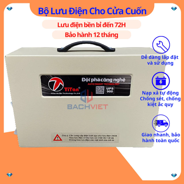 Bộ lưu điện cửa cuốn 900W dùng dóng mở cửa khi mất điện. Hàng chính hãng, bảo hành 12 tháng toàn quốc.
