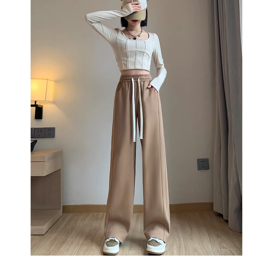Quần Ống Rộng Bigsize Nữ,Quần Ống Suông Lưng Cao Big Size Vải Dệt Kim Thun Gân Co Giãn Thoải Mái Q14