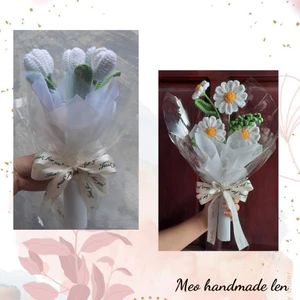 Bó hoa cúc, hoa tulip trắng - Handmade len - Crochet