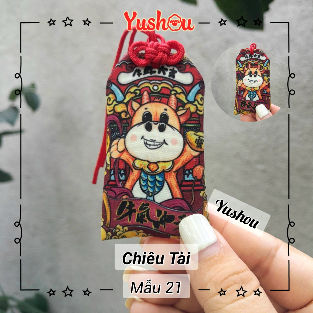 Túi Phước Yushou Tài Vận Sửu - Kiểu Omamori Nhật, Có sẵn, Quà tặng ý nghĩa.