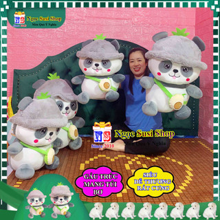 THÚ NHỒI BÔNG HÌNH GẤU TRÚC NÓN ĐEO TÚI BƠ RẤT DỄ THƯƠNG ĐẸP NHƯ ẢNH SIÊU MỀM MỊN GIAO RẤT NHANH