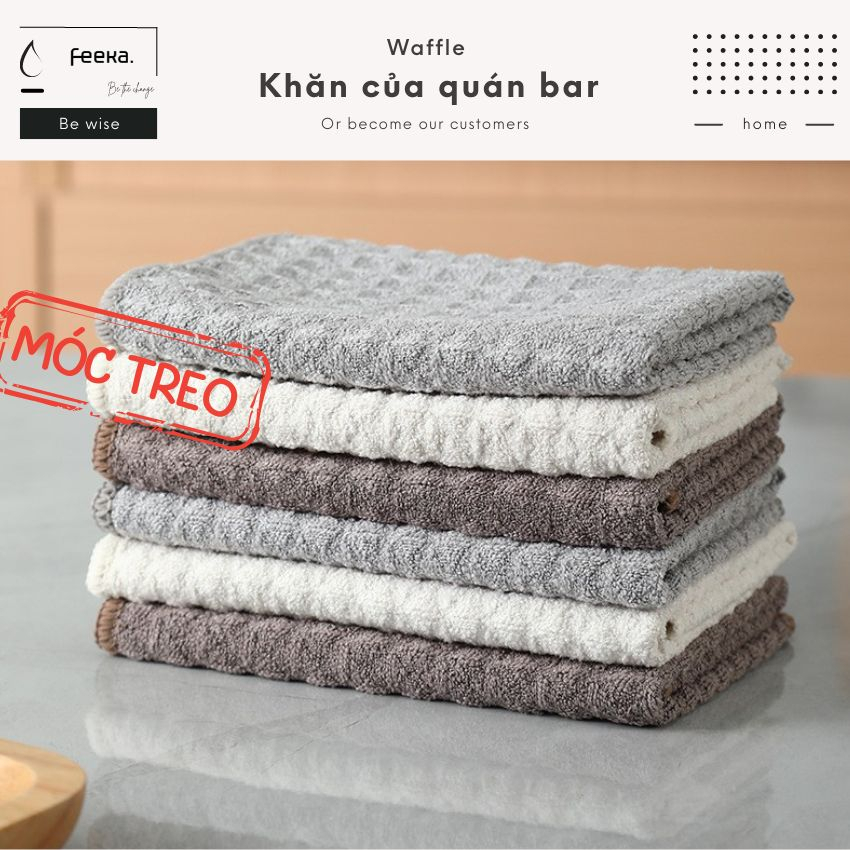Khăn lau kính waffe FEEKA có móc treo vải microfiber, khăn lau bếp không rụng lông siêu xịn