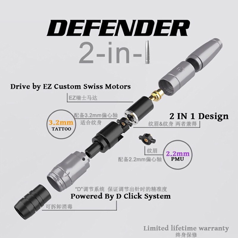 Máy Pen EZ Defender 2in1 Tattoo Siêu Êm