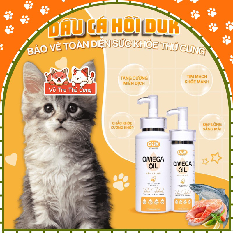 Dầu cá hồi dưỡng lông mềm mượt, ngăn rụng lông cho Chó Mèo DUK 150ml