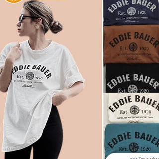 Áo thun 3158 vải cottong khô - Sỉ áo phông in chữ EDDIE BAUER Nam Nữ tay lỡ form rộng