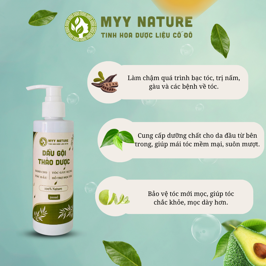 Dầu Gội Thảo Dược Myy Nature, chai 500ml - Giúp Giảm Bạc Tóc, Gãy Rụng và Kích Thích Mọc Tóc
