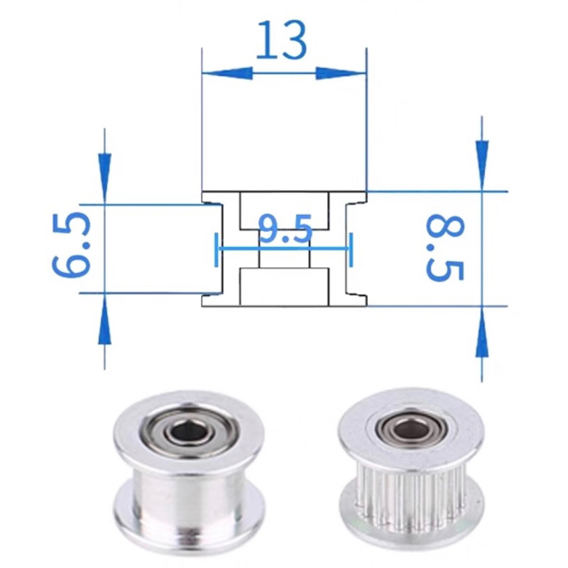 Puly ròng rọc GT2 trơn và có răng trục 3mm và 5mm cho đai 6mm và 9mm ...