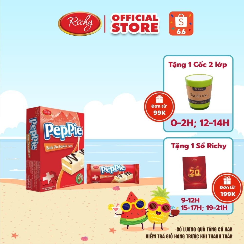 Bánh Peppie Richy phủ socola trắng hộp 3 (45g) bánh bông lan kem bơ sữa ...