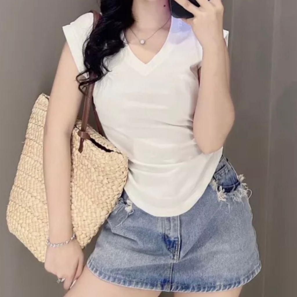 Áo Thun Nữ Bigsize Tay Hến ESHOP Áo Phông Nữ Cổ Tim Vải Borip Co Giãn Tốt Đẹp Dễ Thương Thoáng Mát Thấm Hút Mồ Hôi AT68