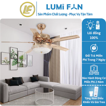 Quạt Đèn Trần Trang Trí LumiFan, Sải Cánh 132cm, Quạt Trần Đèn Decor, Quạt Trần Phòng Khách