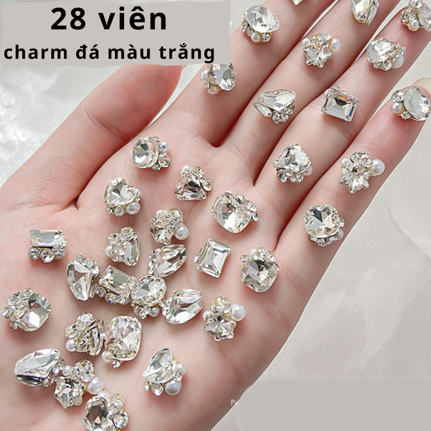 Set 28 viên đá khối mix sẵn nails charm đá cao cấp chụm sẵn đính móng ANGELICA SMDC28v