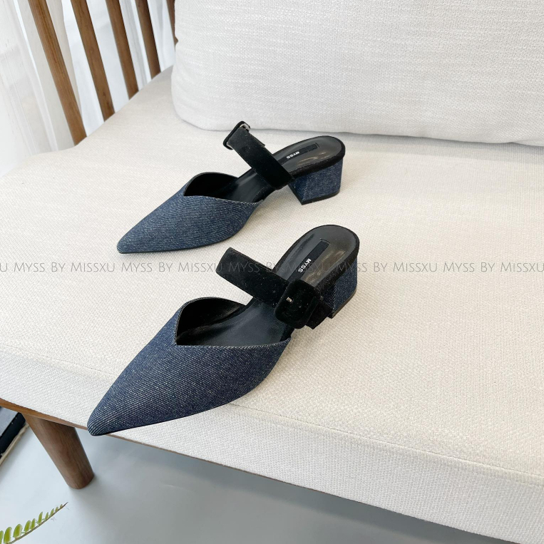 Giày guốc sục nữ MYSS mũi nhọn phối khóa bọc 5 cm thời trang  - SU112