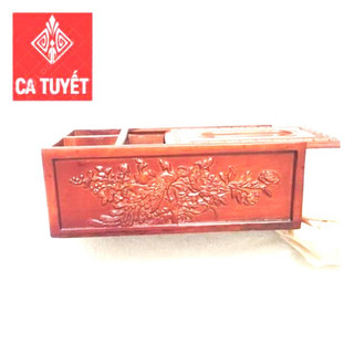 [RẺ NHẤT] Hộp đựng giấy ăn 3 ngăn 2IN1 GỖ HƯƠNG ĐỎ chạm thành siêu đẹp - LOẠI TO ( ẢNH THẬT)