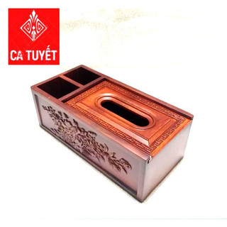 [RẺ NHẤT] Hộp đựng giấy ăn 3 ngăn 2IN1 GỖ HƯƠNG ĐỎ chạm thành siêu đẹp - LOẠI TO ( ẢNH THẬT)