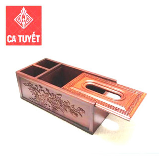 [RẺ NHẤT] Hộp đựng giấy ăn 3 ngăn 2IN1 GỖ HƯƠNG ĐỎ chạm thành siêu đẹp - LOẠI TO ( ẢNH THẬT)