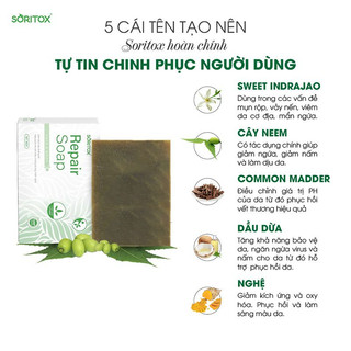 Xà Bông Tắm Thảo Mộc Soritox,Xà Phòng Thảo Dược Chăm Sóc Da, Mờ Thâm, Sạch Mụn Với Tinh Chất Lá Neem