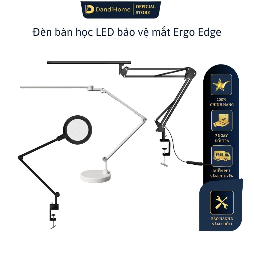 Đèn bàn học bảo vệ mắt DandiHome Ergo Edge chống cận để làm việc, học tập có thể kéo dài và gấp gọn - 3 chế độ sáng