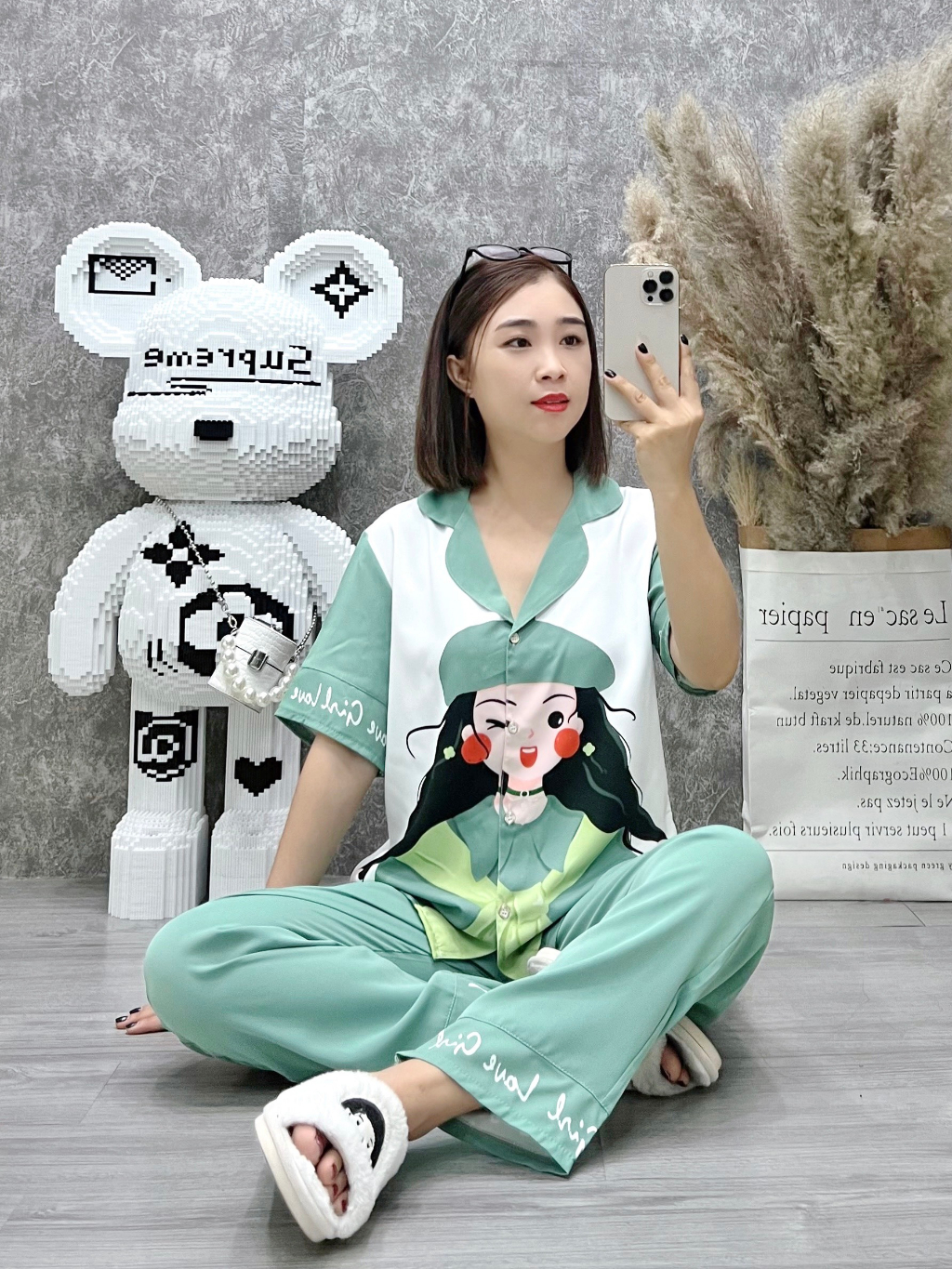 Đồ bộ nữ ANH MỸ pijama mặc nhà dễ thương chất liệu lụa mango cao cấp tay ngắn quần dài MGD - 03