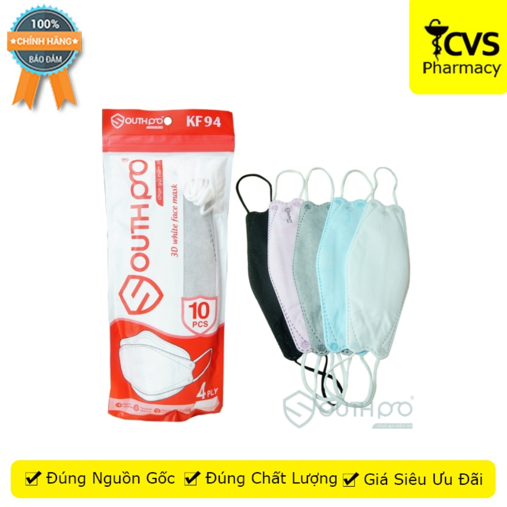 Khẩu trang y tế 4 lớp SouthPro 3D White Face Mask KF94 (trắng) ngăn
