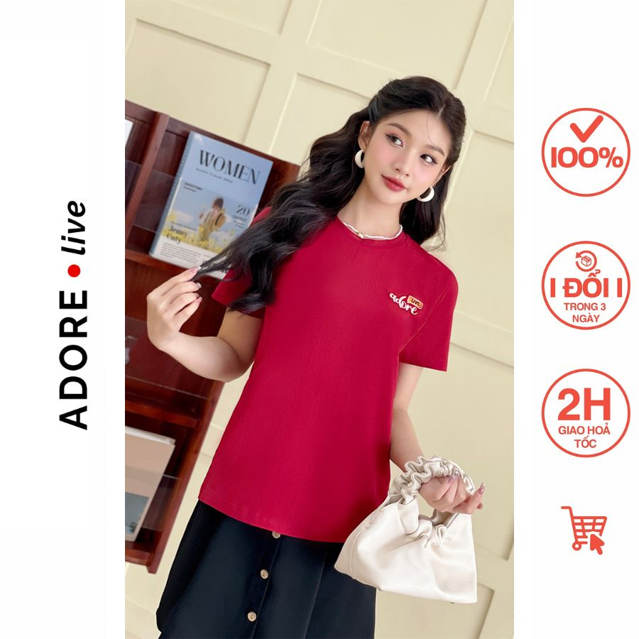 Áo Phông basic T-shirts casual style cotton  thêu Adore live 323TS0007 ADORE DRESS