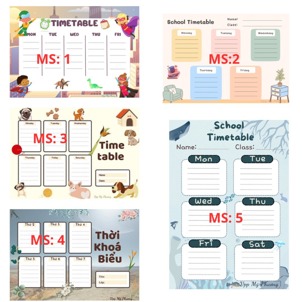 (Khổ A4) Thời Khóa Biểu Timetable Sticker Dễ Thương Tiện Lợi Ghi Chú ...