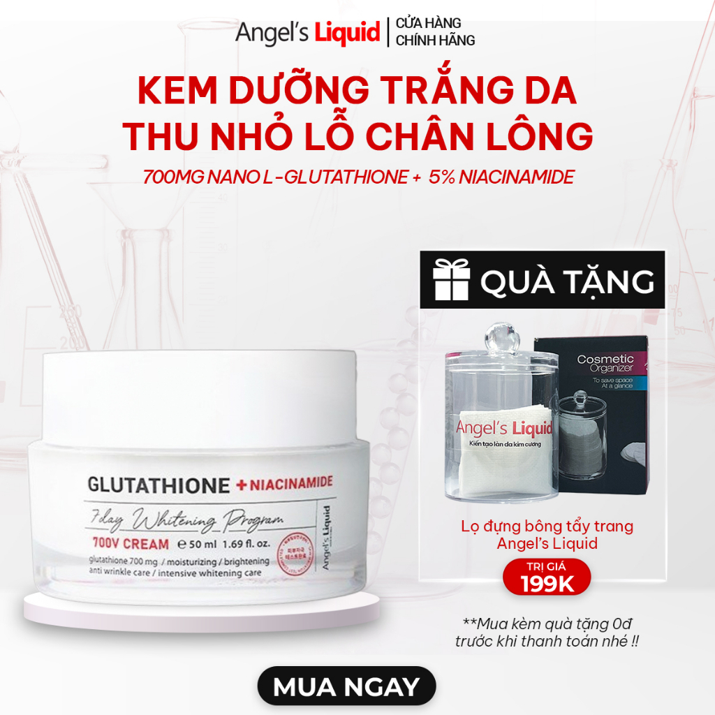Kem Dưỡng Trắng Se Khít Lỗ Chân Lông Angels Liquid Glutathione + Niacinamide 7Day Whitening Program 700V-Cream 50ml