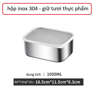 1 Chiếc Hộp 1000ml inox 304 Đưng Thực Phẩm An Toàn Nắp Chống Rò Rỉ Bay Mùi Trong Tủ Lạnh