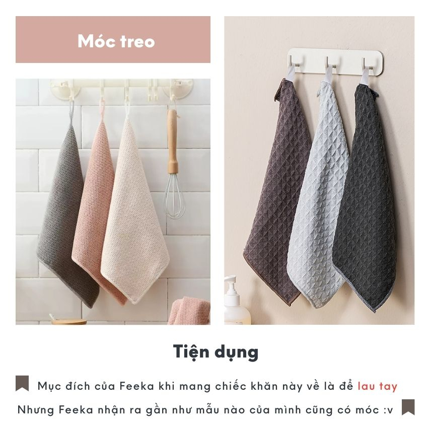 Khăn lau tay treo bếp vải microfiber có móc treo sang trọng, khăn lau bếp cao cấp có móc treo siêu thấm | BigBuy360 - bigbuy360.vn