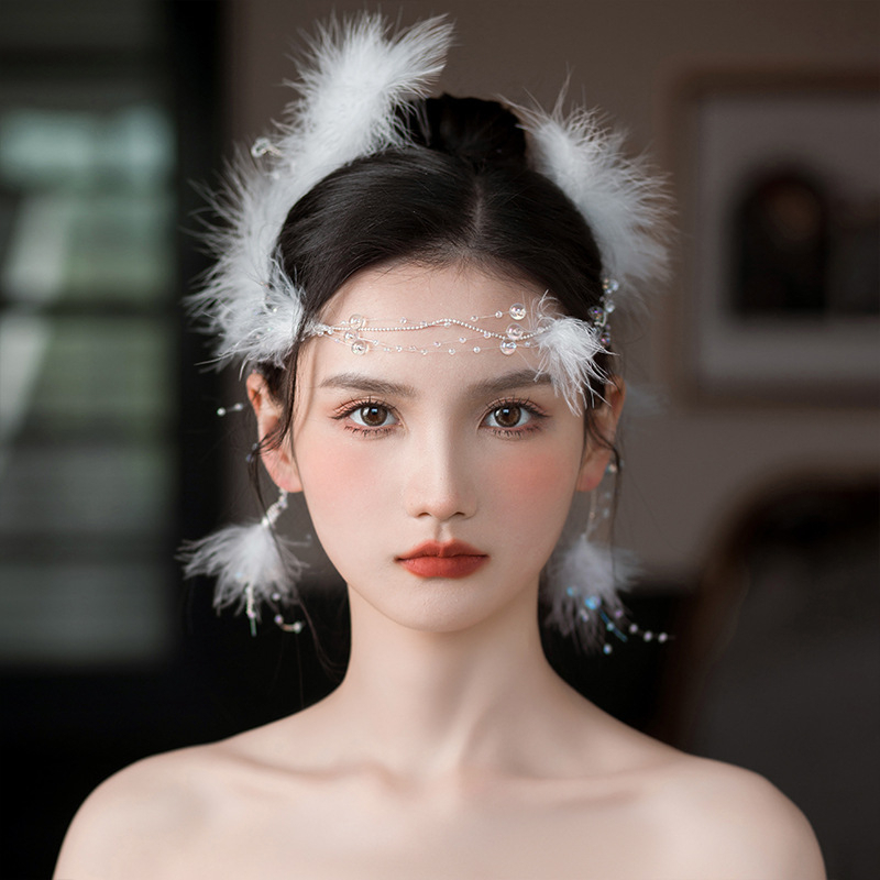 (nhiều mẫu)Cài tóc cô dâu lông vũ phối hạt ngọc xà cừ, Phụ kiên cô dâu, phụ kiện cưới