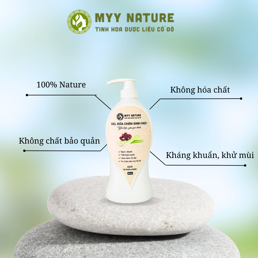 Gel Rửa Chén Sinh Học Myy Nature chai 500ml - Đánh Tan Mọi Vết Bẩn Ở Chén, Bát, Kháng Khuẩn, Khử Mùi