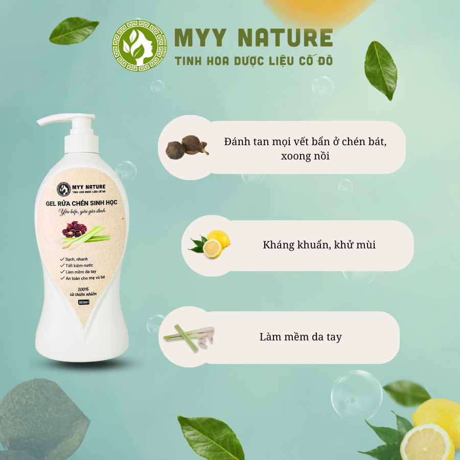Gel Rửa Chén Sinh Học Myy Nature chai 500ml - Đánh Tan Mọi Vết Bẩn Ở Chén, Bát, Kháng Khuẩn, Khử Mùi