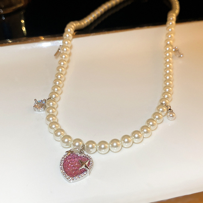 Dây chuyền hạt ngọc hình trái tim bằng đá zircon phối ngôi sao 4 cánh phong cách cá tính [Sparkle Heart]