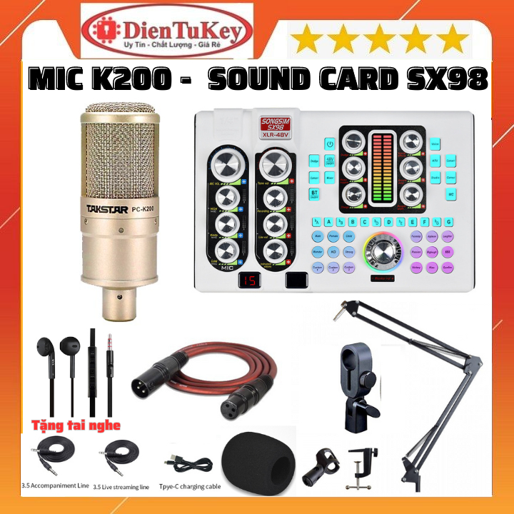 Bộ Mic Thu Âm Hát Sound Card SX98 Autotune, Mic TAKSTAR PC K200 chuyên