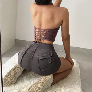 Quần đùi thể thao nữ tập gym,yoga chun mông chất poly mềm mịn (mã chun24)