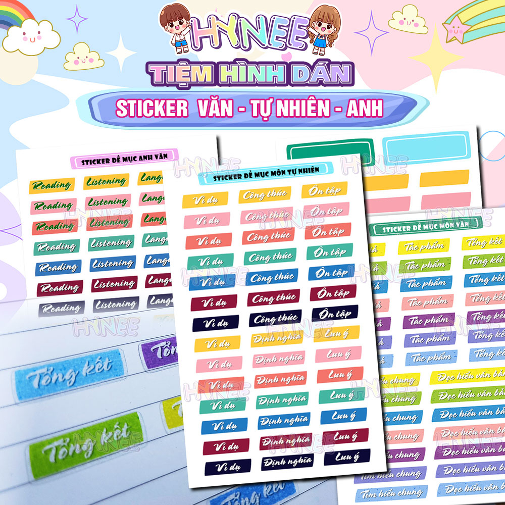 Sticker Đề Mục Môn Văn, Tự Nhiên, Anh Văn - Nhãn Dán Tiêu Đề Môn Tiện ...