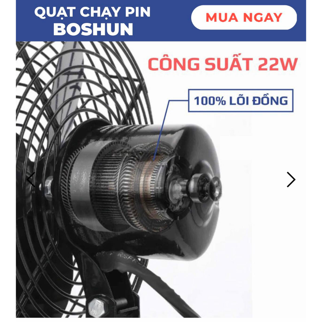 [Chính Hãng] Quạt 8inch Boshun 2 Tốc Độ, Chân Pin Phổ Thông 4Cm
