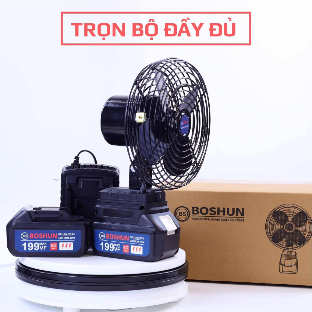 [Chính Hãng] Quạt 8inch Boshun 2 Tốc Độ, Chân Pin Phổ Thông 4Cm