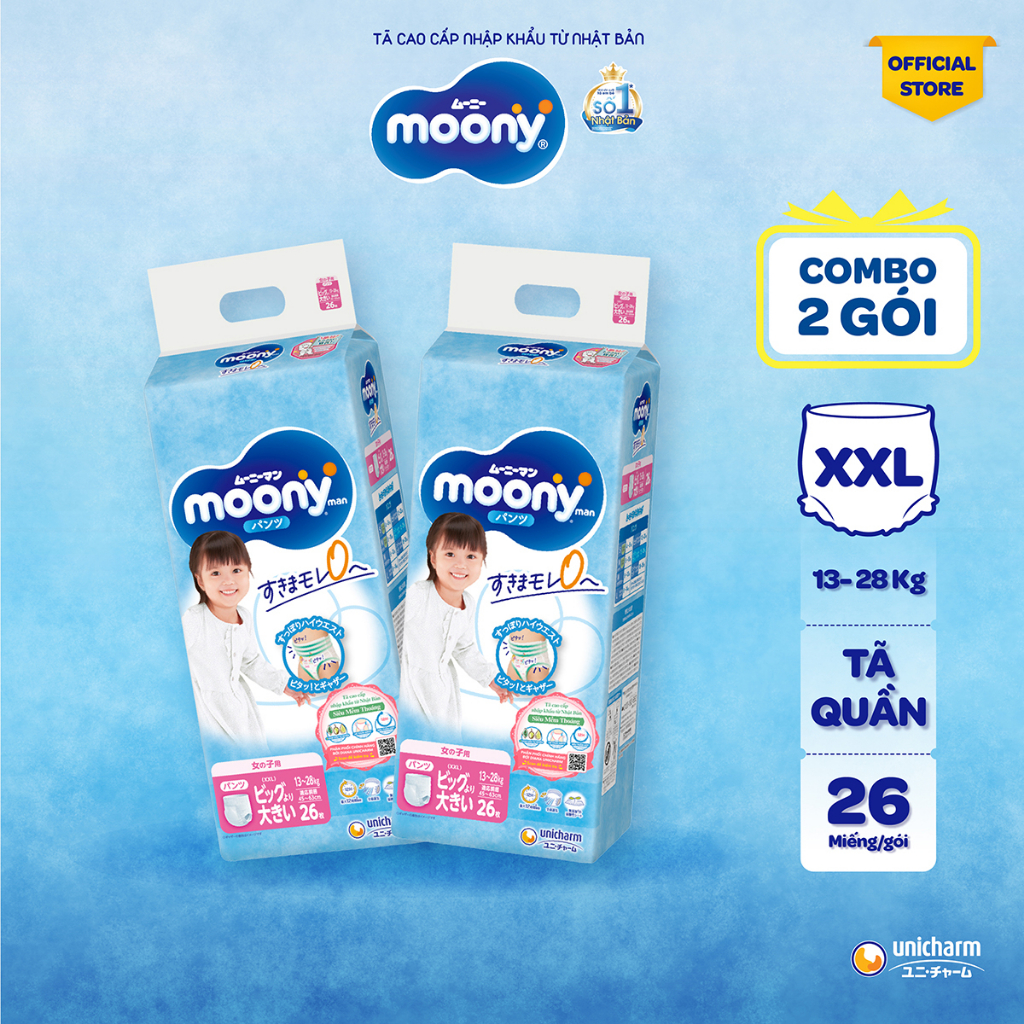 Ảnh Bộ 2 Tã quần cao cấp Moony Bé Gái L44/XL38/XXL26/XXXL14 - Nhập khẩu Nhật Bản 2