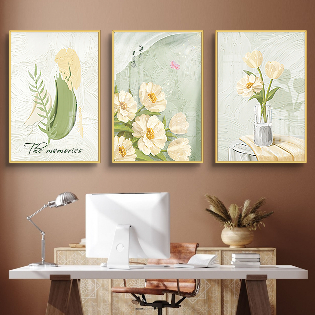 Tranh treo tường tráng gương bộ 3 tấm có KHUNG mẫu mã đa dạng trang trí Phòng khách, Spa, Phòng ăn, Phòng ngủ,...