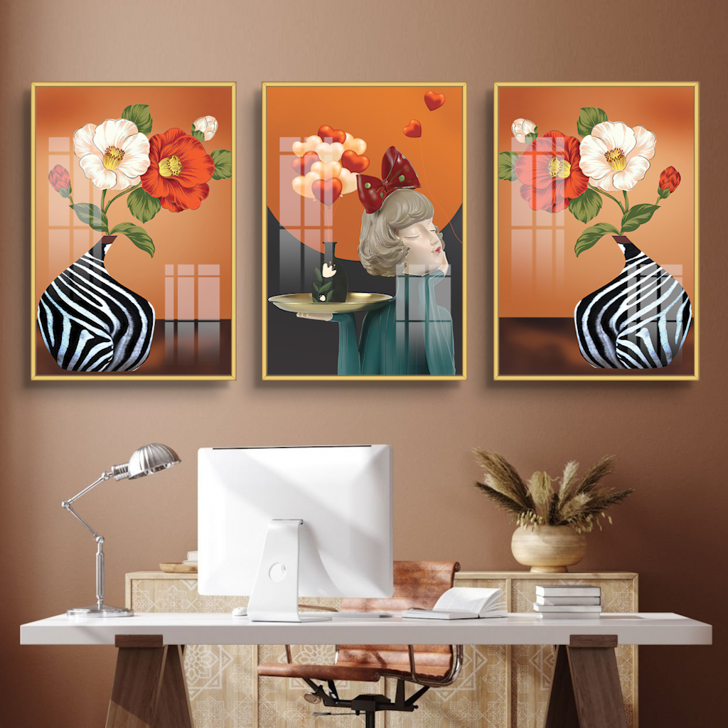 Tranh treo tường tráng gương bộ 3 tấm có KHUNG mẫu mã đa dạng trang trí Phòng khách, Spa, Phòng ăn, Phòng ngủ,...