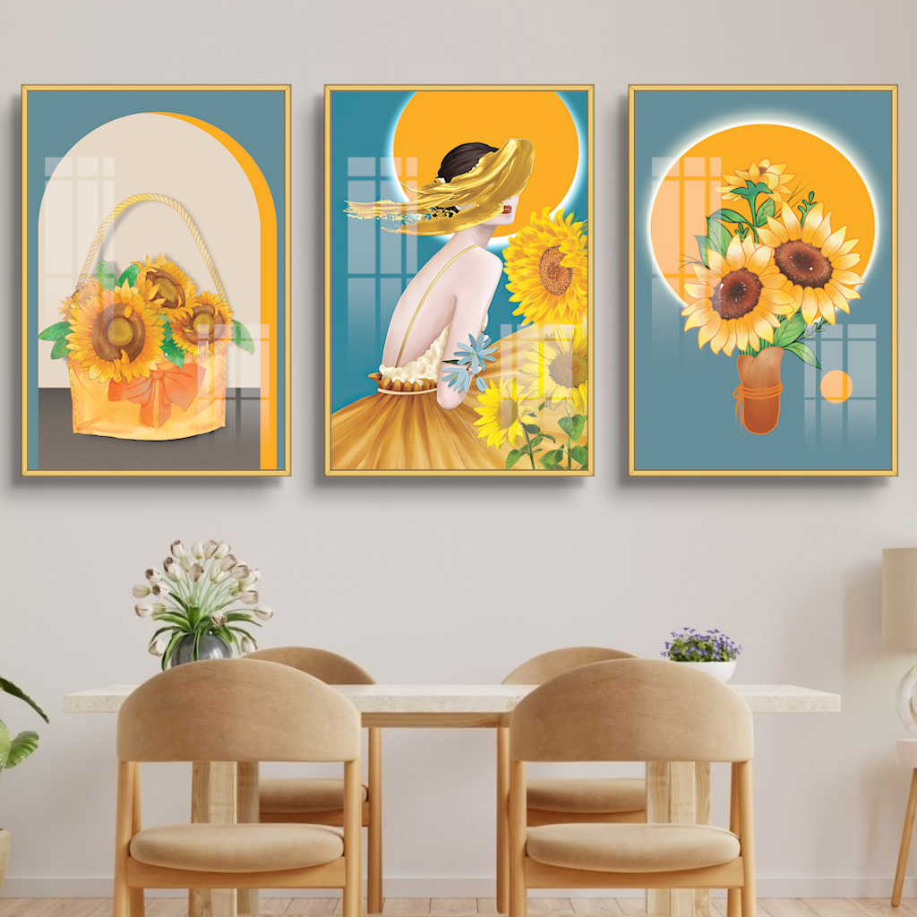 Tranh treo tường tráng gương bộ 3 tấm có KHUNG mẫu mã đa dạng trang trí Phòng khách, Spa, Phòng ăn, Phòng ngủ,...
